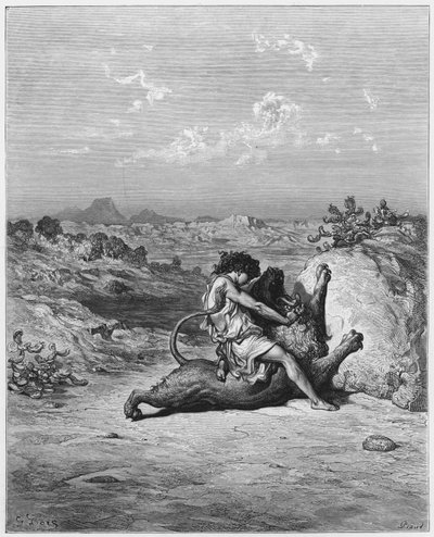 Sansón matando a un león de Gustave Dore